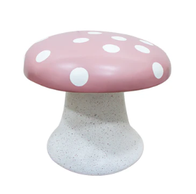 Banquinho Cogumelo Rosa Resina