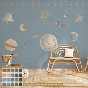 Painel de Parede Pequeno Príncipe Azul Ouro