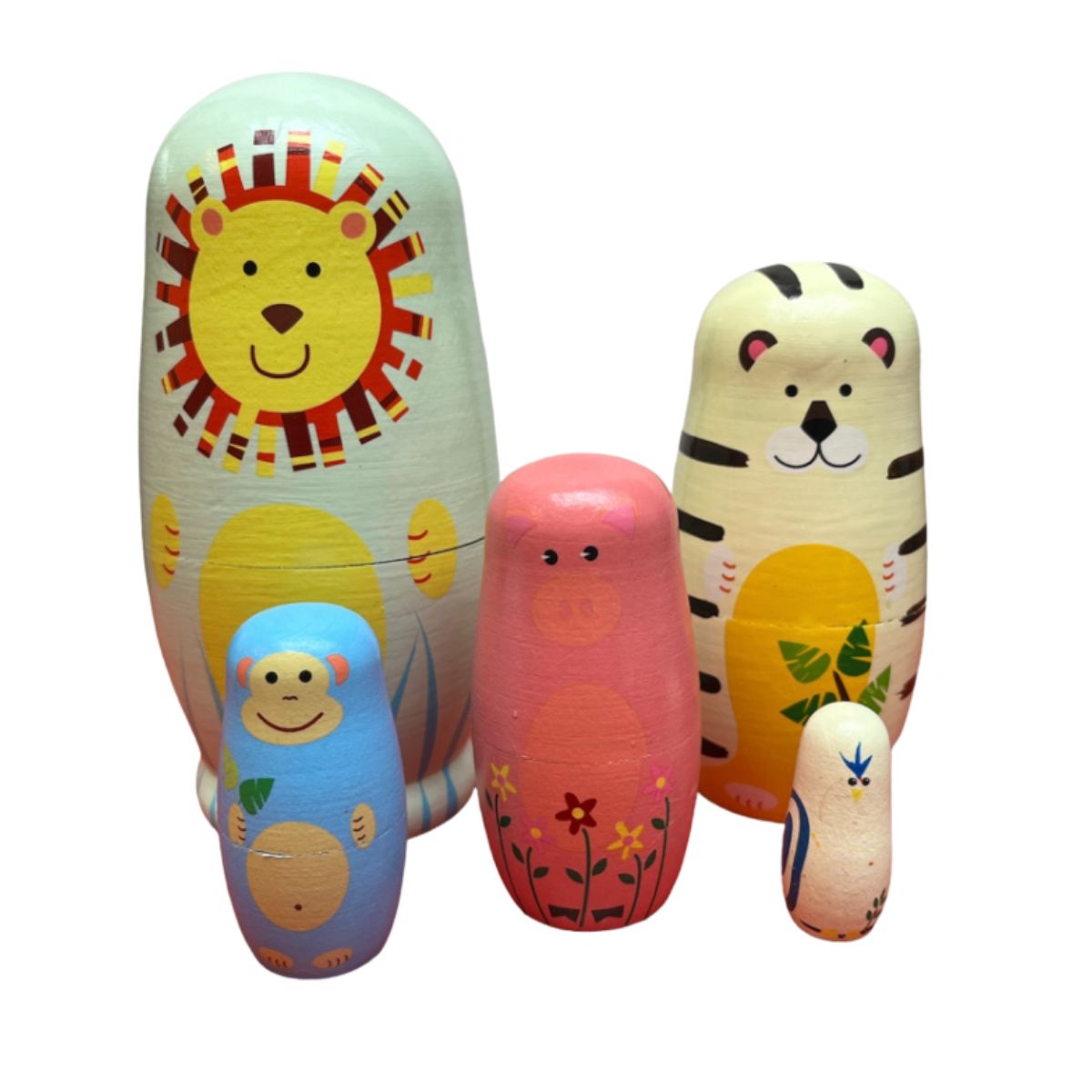 Jogo de 5 Matrioskas Bichos da Floresta