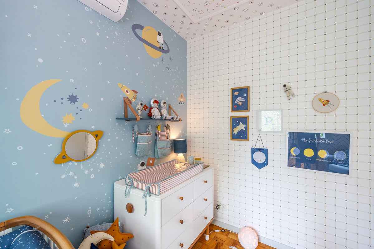 Papel de Parede Foguetes Xadrez Estampa Exclusiva Coisas da Doris