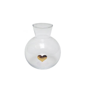 Vaso de Vidro Coração Dourado
