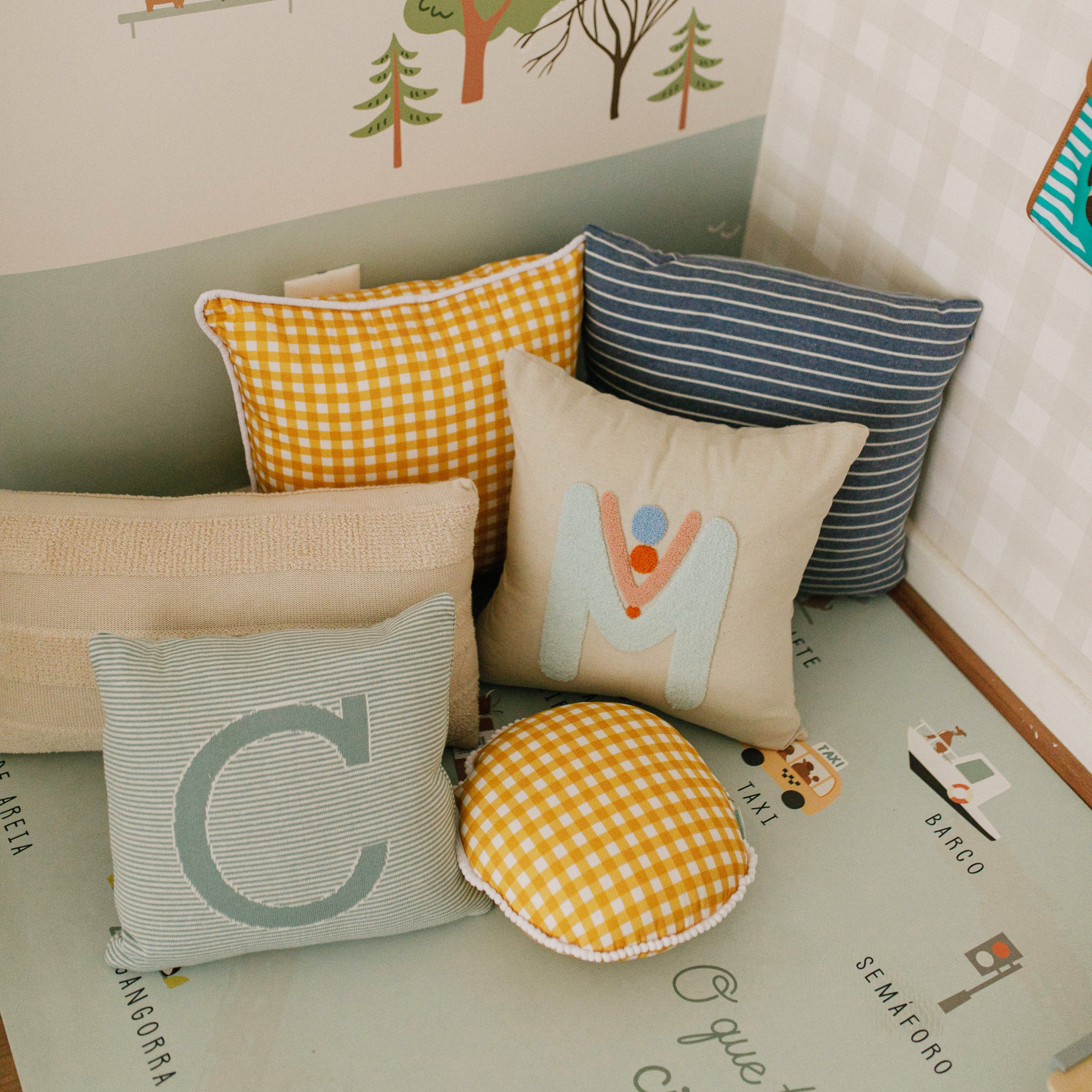 Almofada Quadrada 45x45cm Xadrez Mostarda