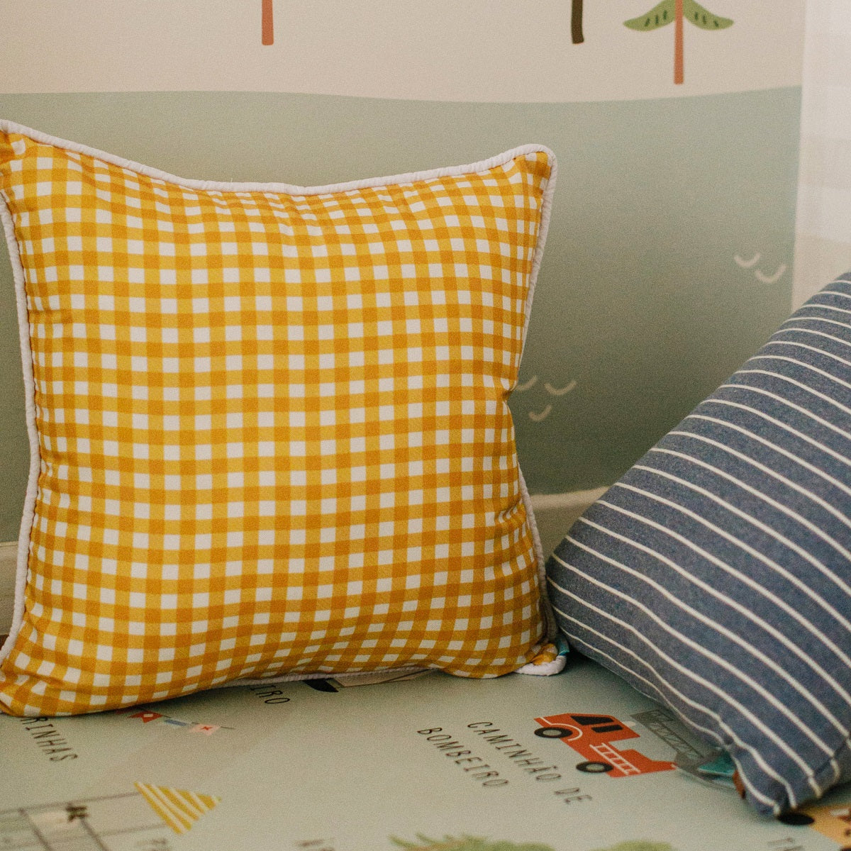 Almofada Quadrada 45x45cm Xadrez Mostarda