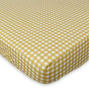 Lençol com Elástico para Berço Xadrez Mostarda