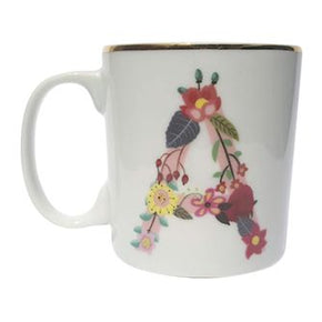 Caneca de Porcelana Floral Letras A a Z