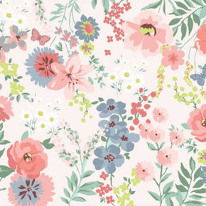 Painel de Parede Floral Carioca Fundo Rosa Claro