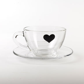 Xícara de Chá de Vidro Coração Preto