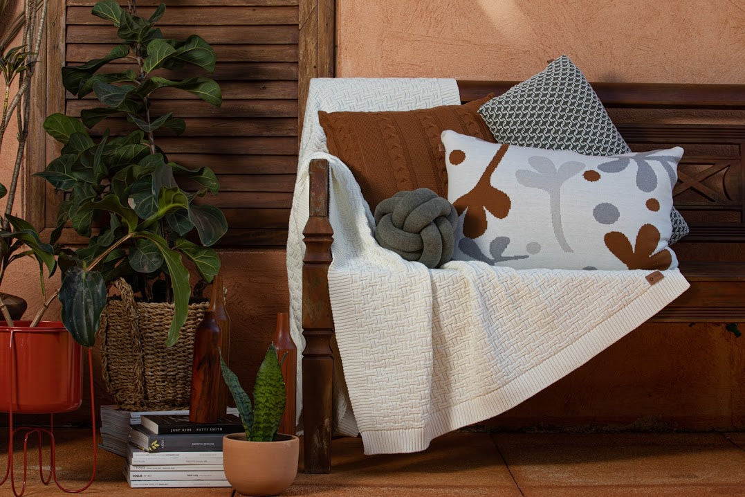 Manta Peseira Solteiro 200 x 120 Rian Tricot Cru e Cinza