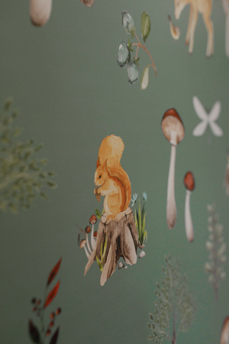 Papel de Parede Animais e Cogumelos do Bosque Retrô Estampa Exclusiva Coisas da Doris