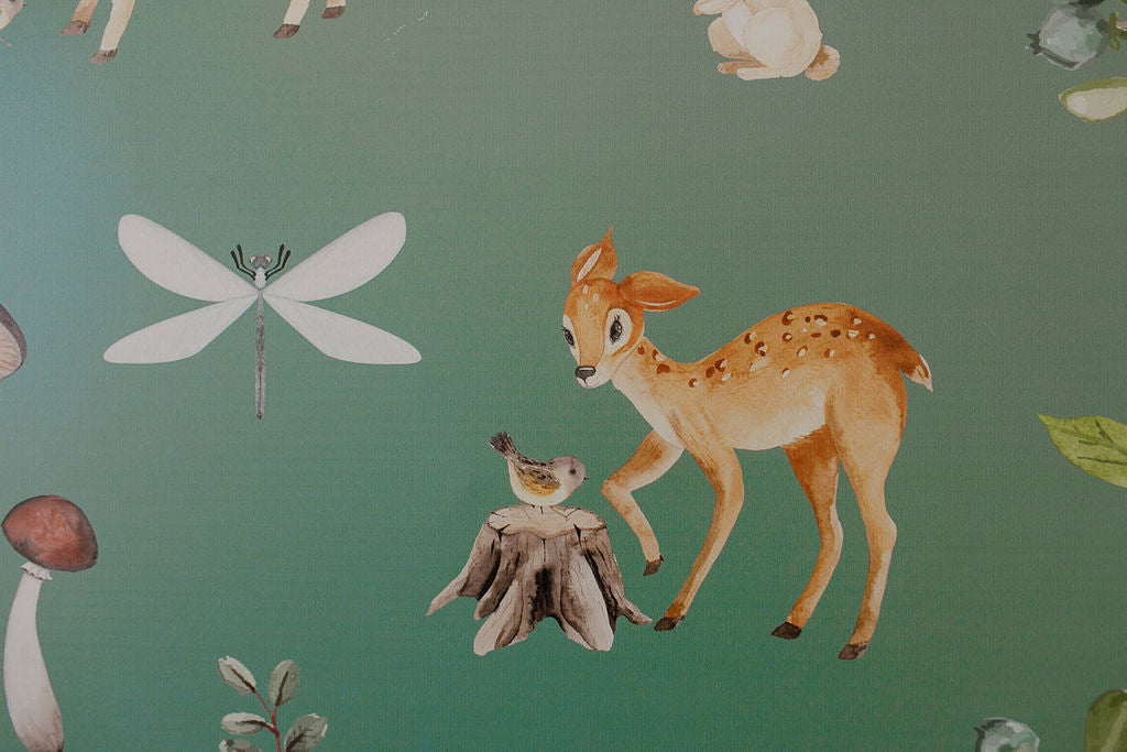 Papel de Parede Animais e Cogumelos do Bosque Retrô Estampa Exclusiva Coisas da Doris