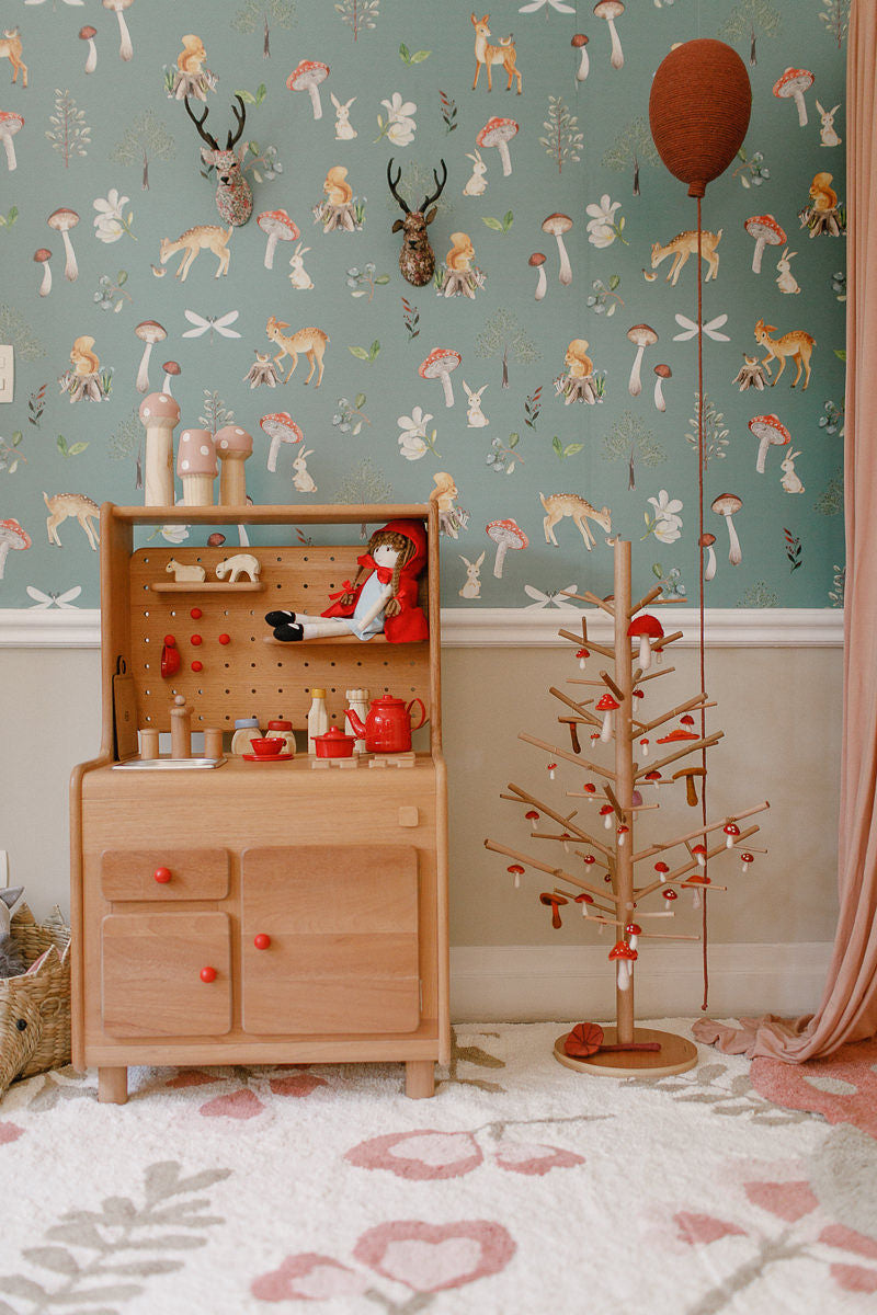 Papel de Parede Animais e Cogumelos do Bosque Retrô Estampa Exclusiva Coisas da Doris