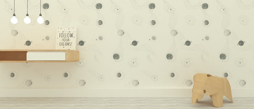 Papel de Parede Planetas Preto e Branco