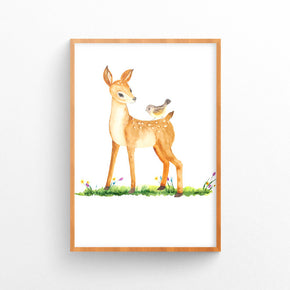 Quadro Bosque Cervo Retrô