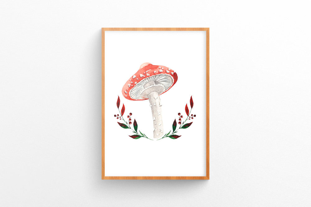 Quadro Bosque Cogumelo Retrô