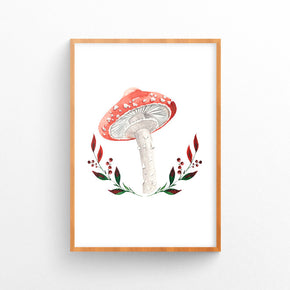 Quadro Bosque Cogumelo Retrô