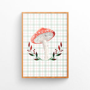 Quadro Bosque Cogumelo Xadrez Retrô