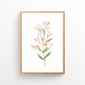 Quadro Botânico Floral Aquarelado Rosa