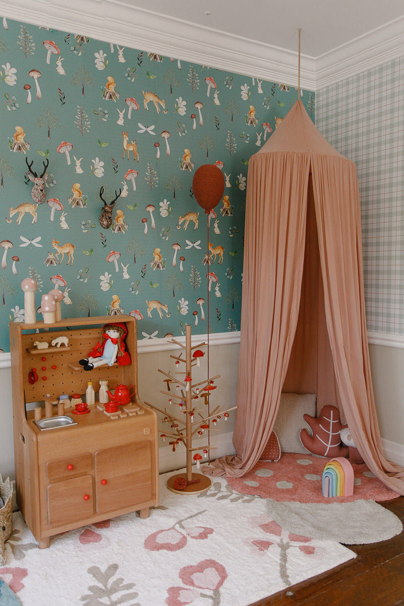 Papel de Parede Animais e Cogumelos do Bosque Retrô Estampa Exclusiva Coisas da Doris