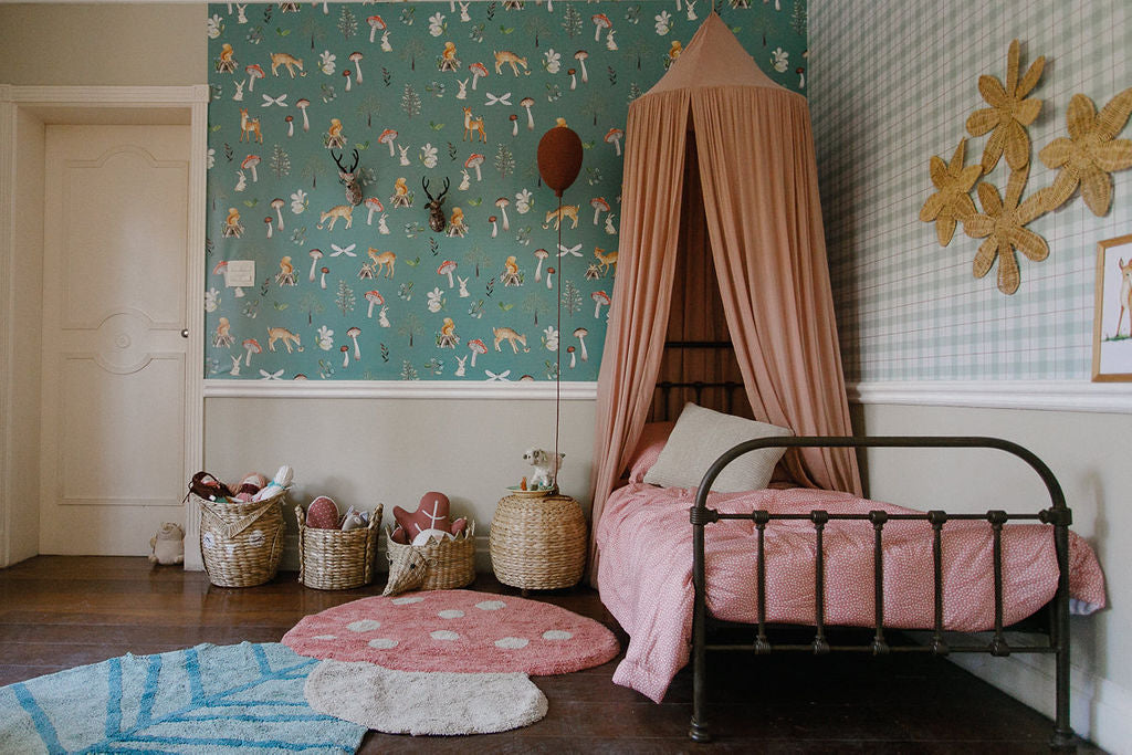 Papel de Parede Animais e Cogumelos do Bosque Retrô Estampa Exclusiva Coisas da Doris