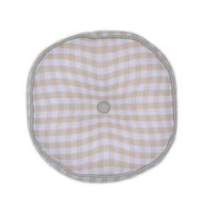 Almofada Redonda com Botão Vichy Bege