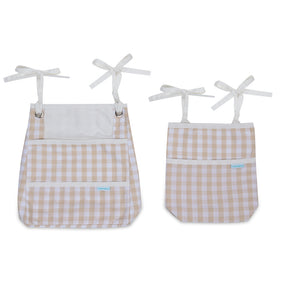 Porta Fraldas de Pendurador Duplo Vichy Bege Exclusivo Coisas da Doris